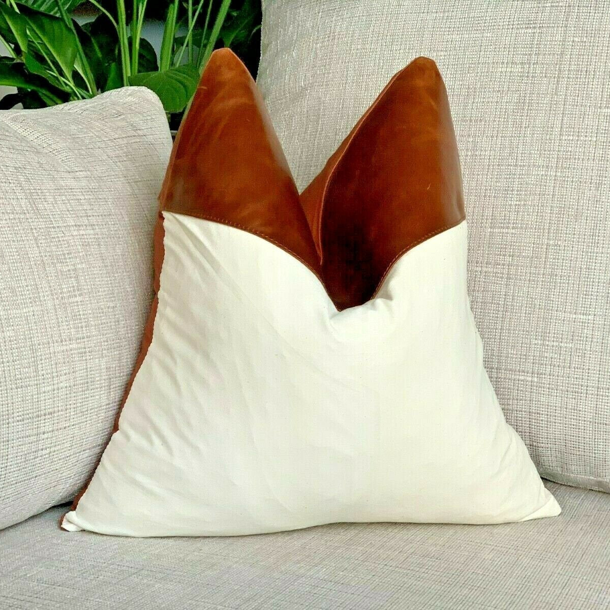 Tan Leather Cushion Cover - White Meadows, Soft Touch