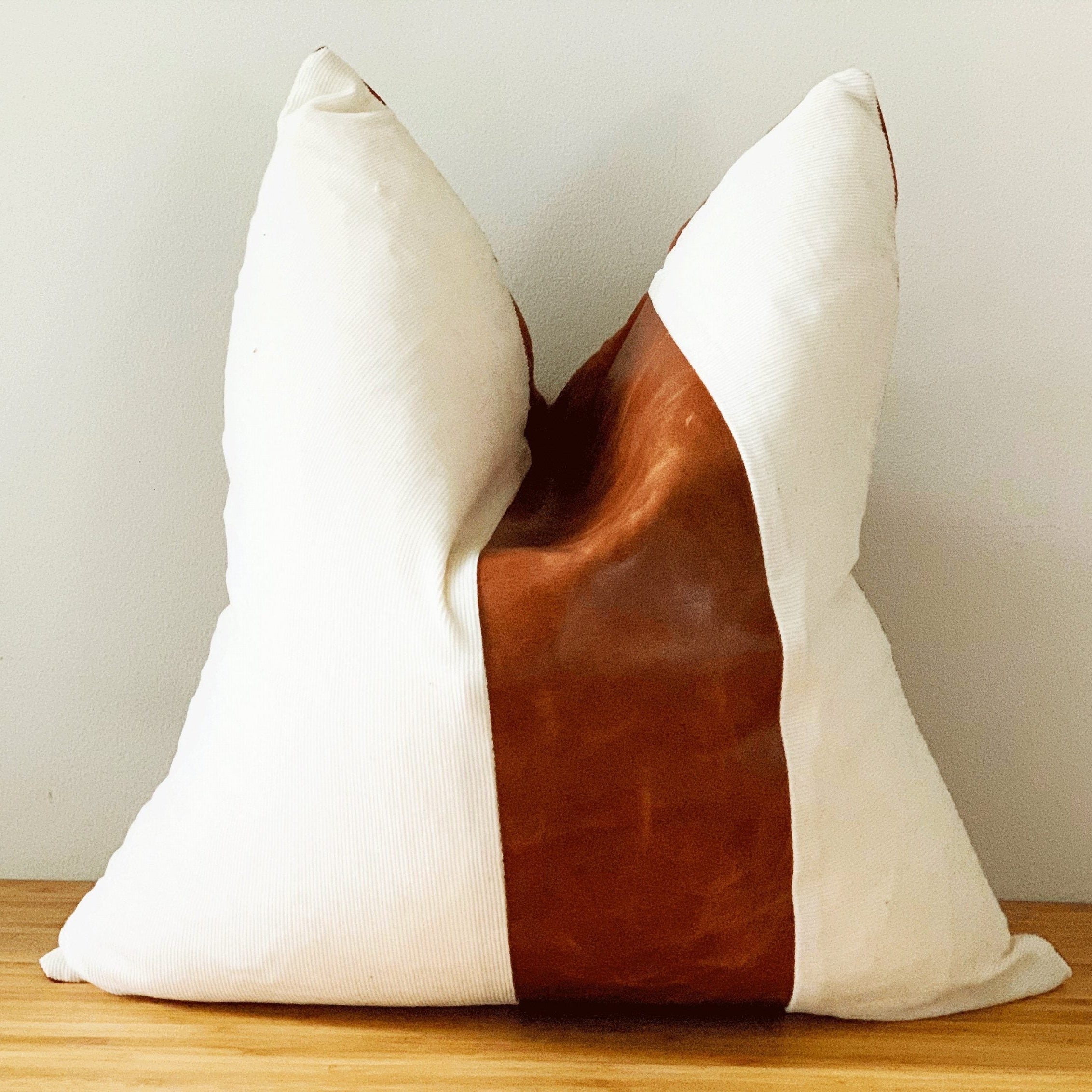 Tan Leather Cushion Cover Celestial White