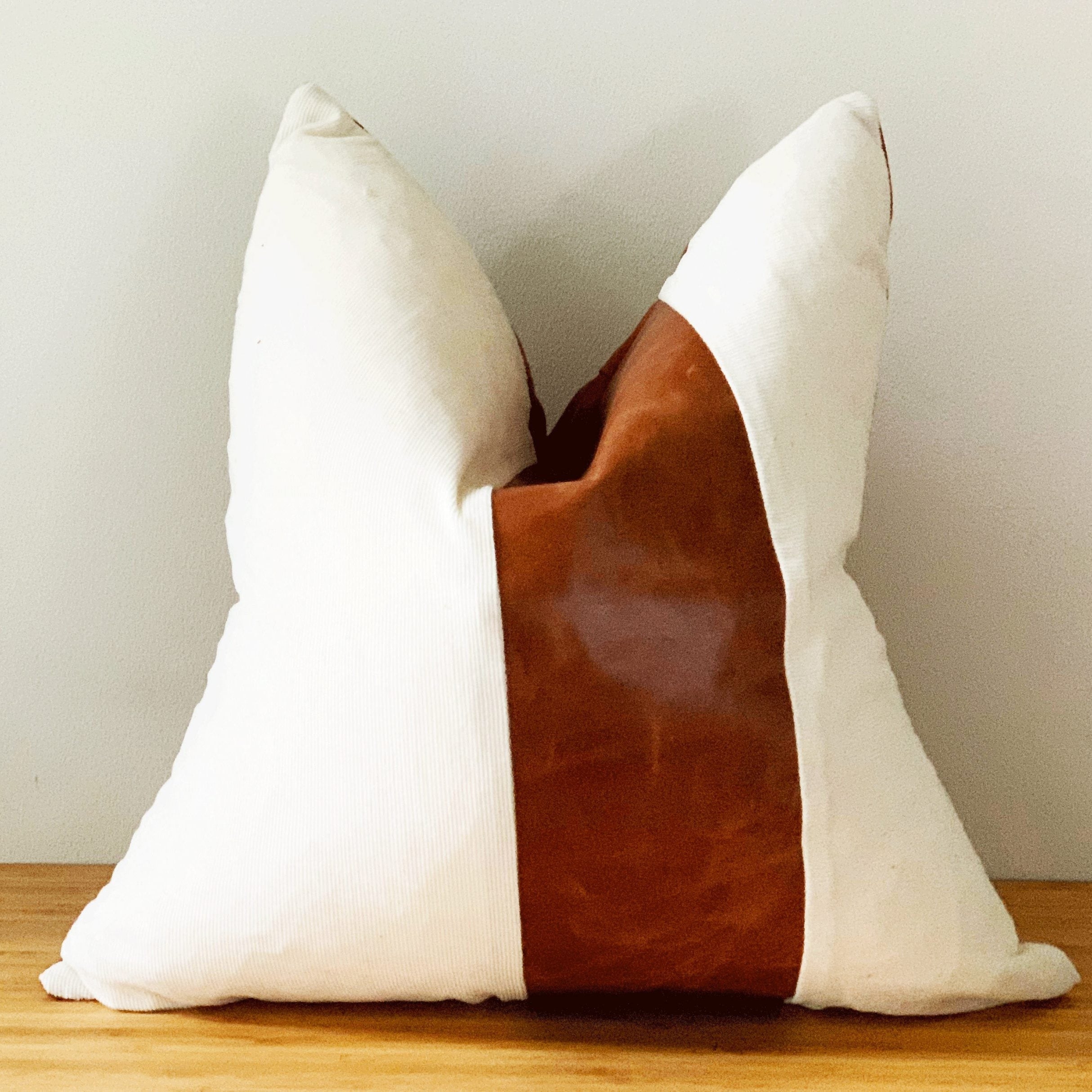 Tan Leather Cushion Cover Celestial White