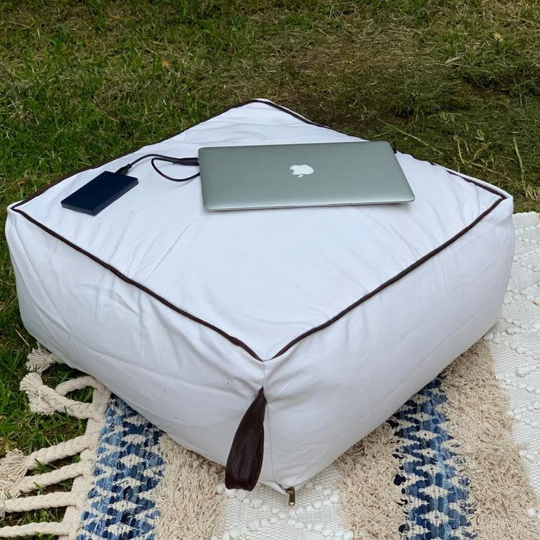 Boho Moroccan White Pouf Ottoman - Stunning Design