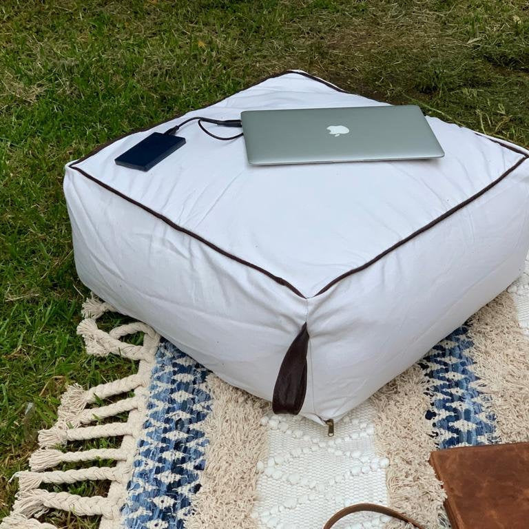 Boho Moroccan White Pouf Ottoman - Stunning Design