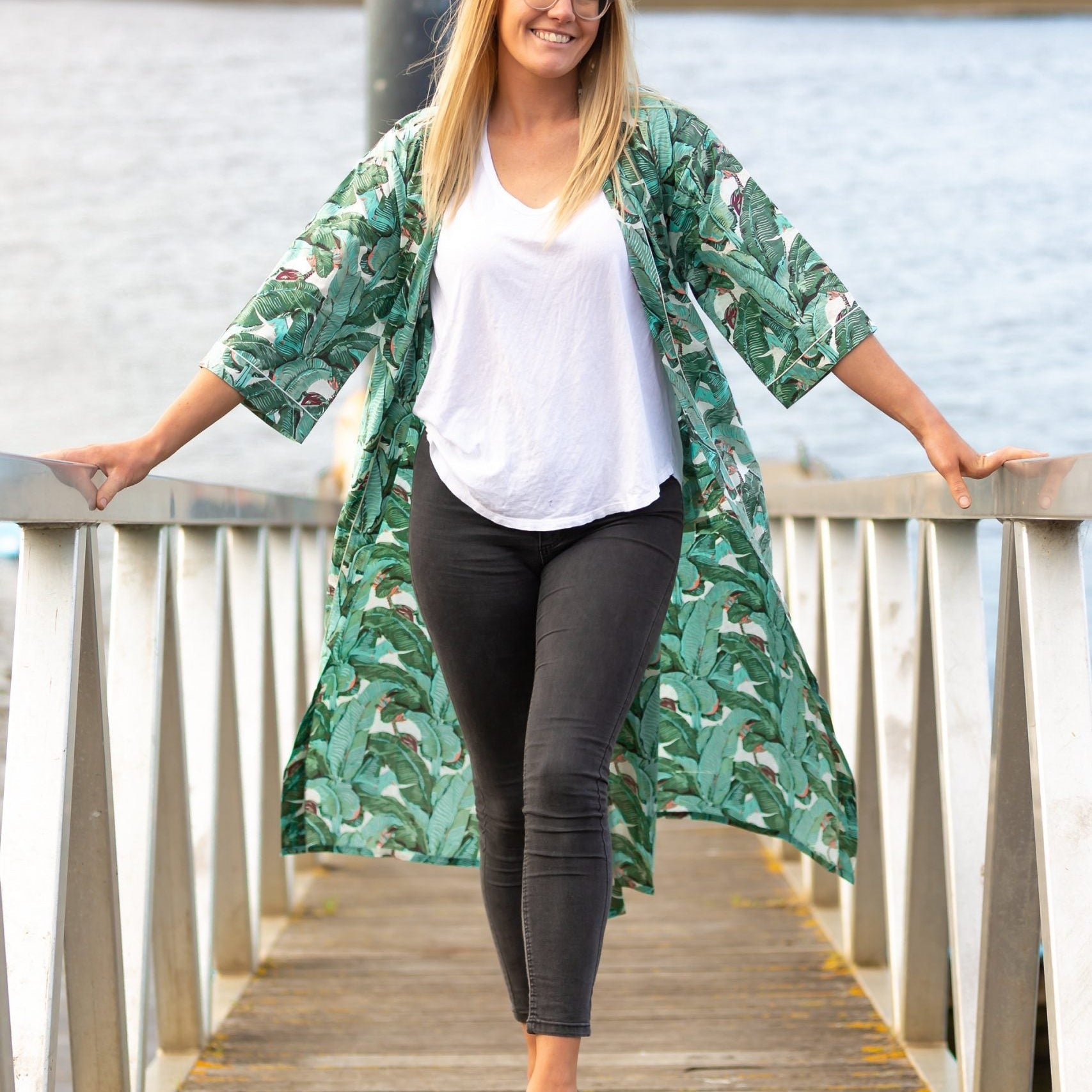 'Green Bananas' Women’s Cotton Kimono Robe