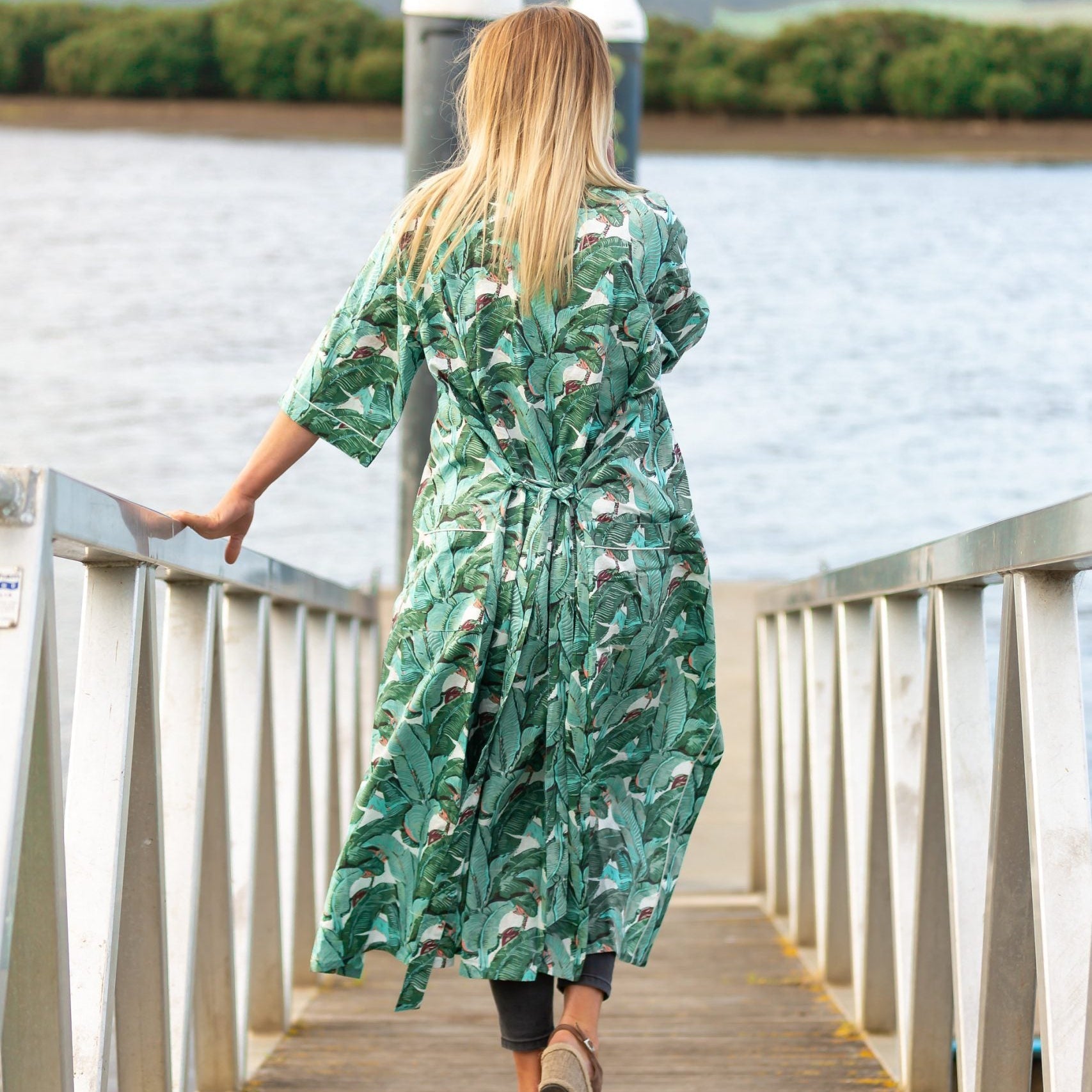 'Green Bananas' Women’s Cotton Kimono Robe