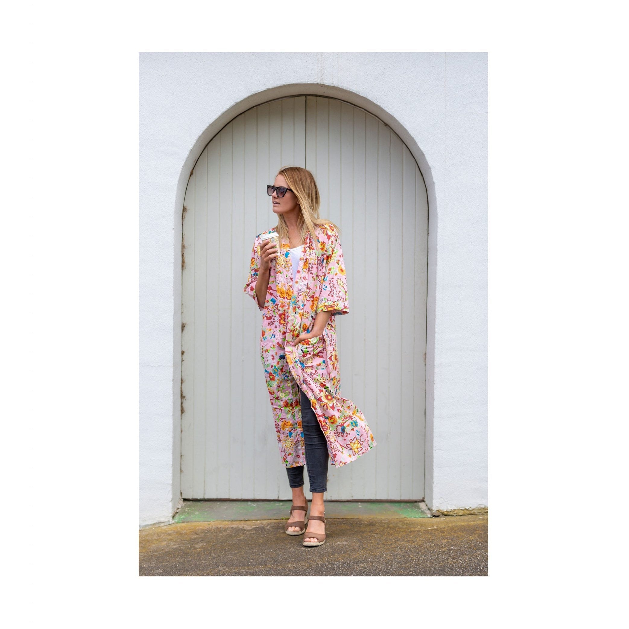 'Pink Beauty' Women’s Cotton Kimono Robe - Elegant