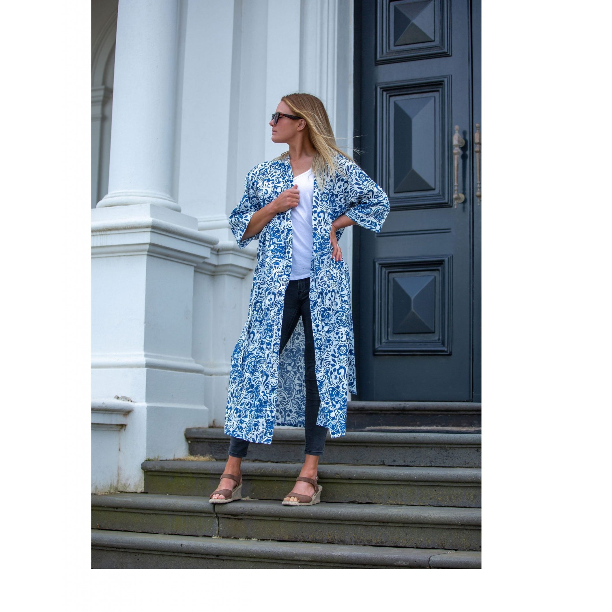 'Ocean Breeze' Women’s Cotton Kimono Robe - Cool Look