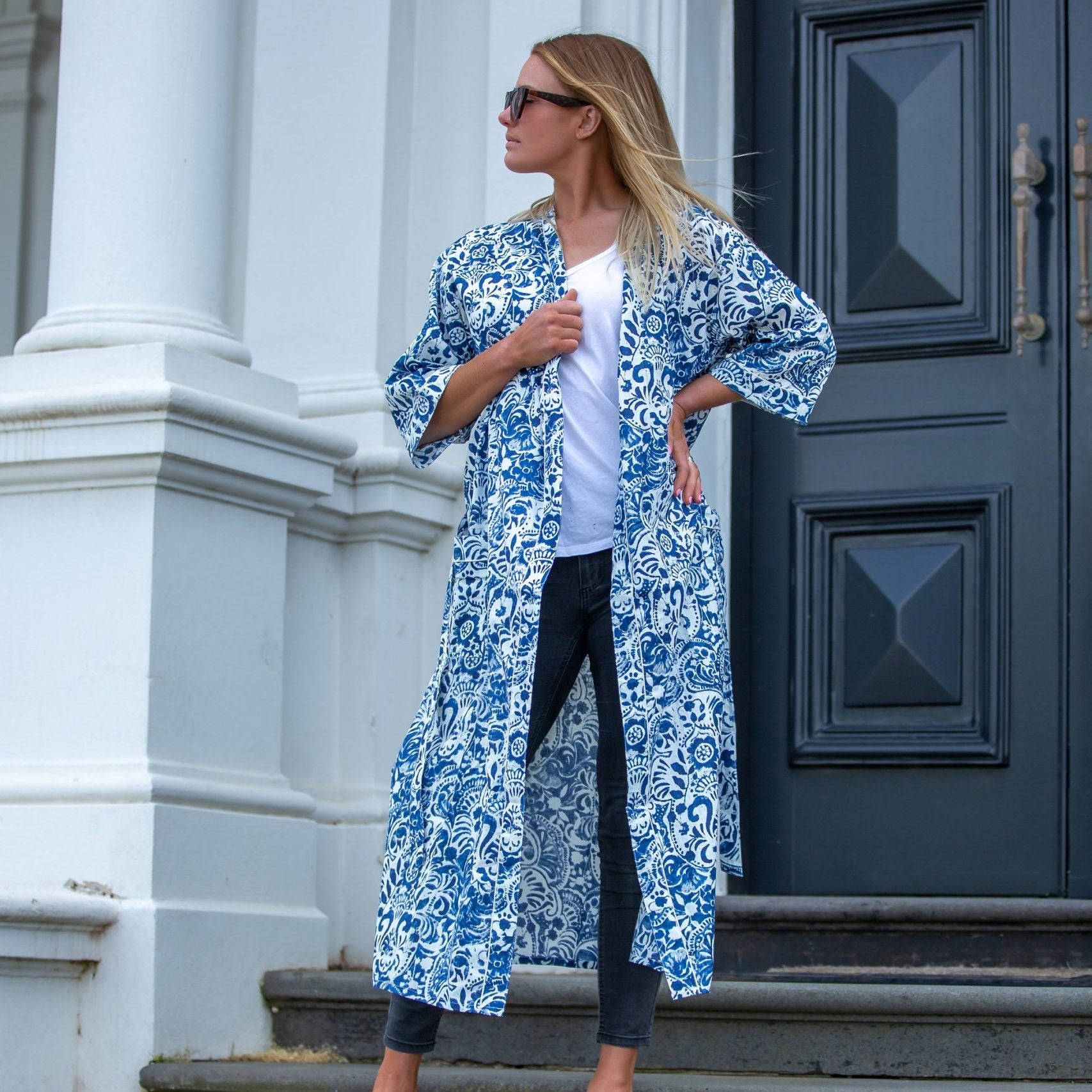 'Ocean Breeze' Women’s Cotton Kimono Robe - Cool Look