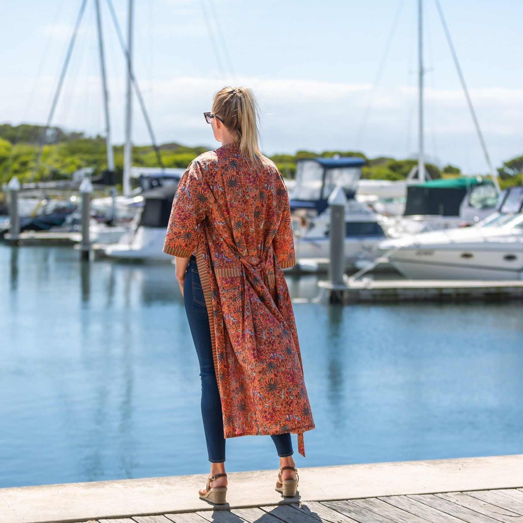 'Luminous Orange' Women’s Cotton Kimono Robe - Bright