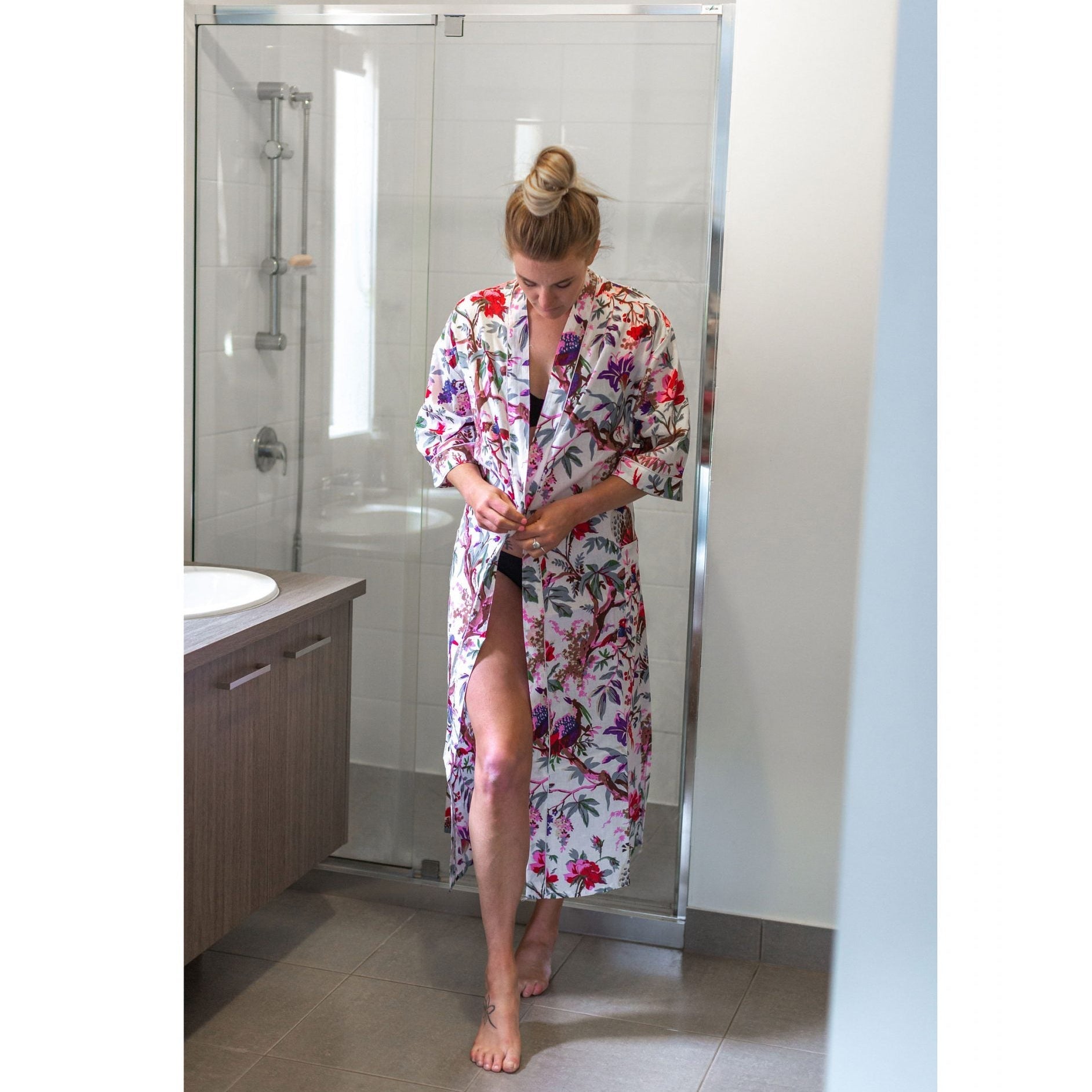 'Celestial Blossoms' Women’s Cotton Kimono Robe