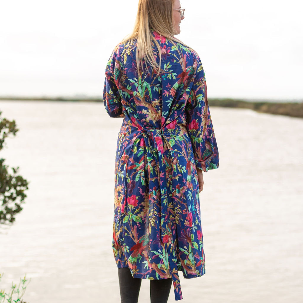 'Azure Mirage' Women’s Cotton Kimono Robe - Cool Look