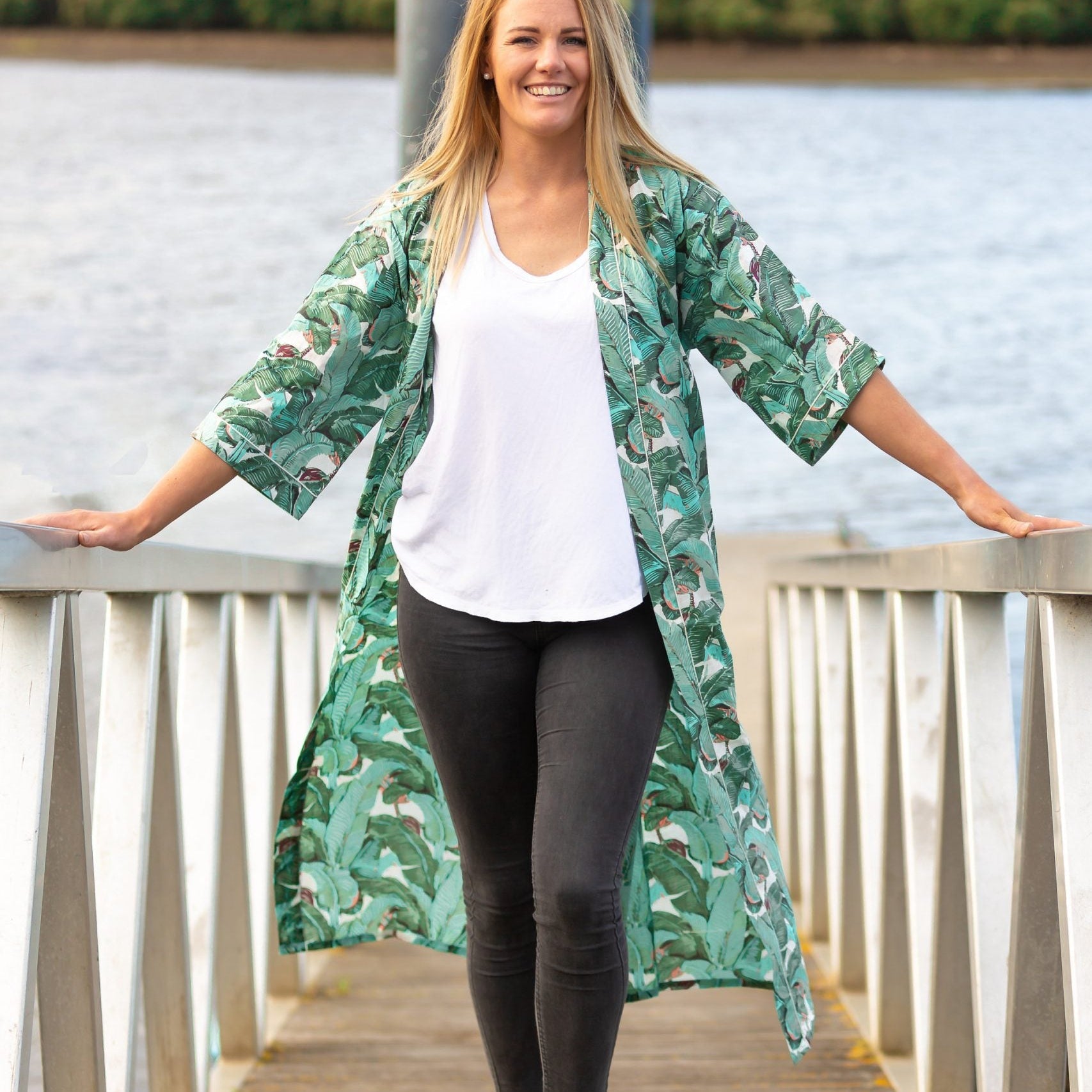 'Green Bananas' Women’s Cotton Kimono Robe