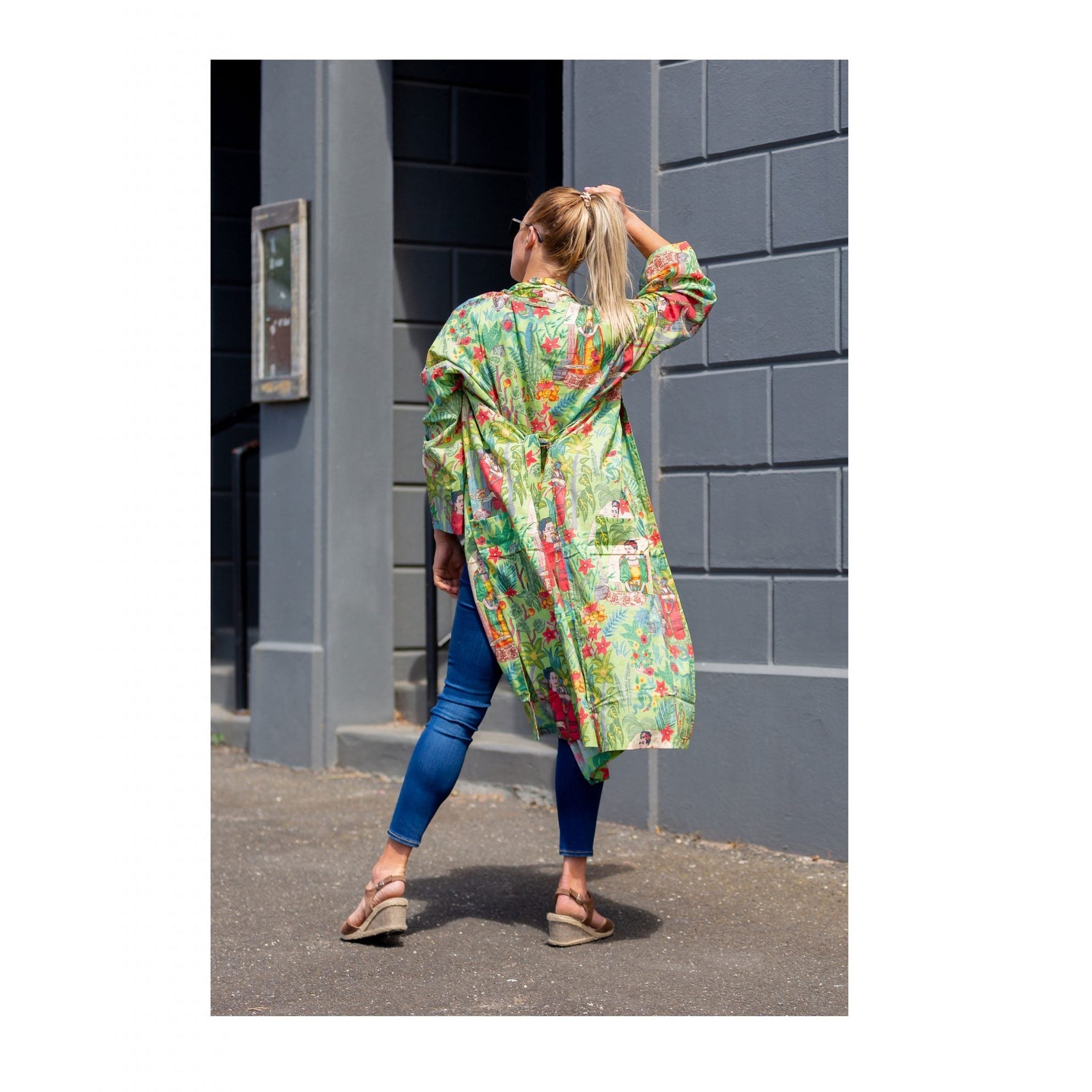 'Frida Kahlo's Green' Women’s Cotton Kimono Robe