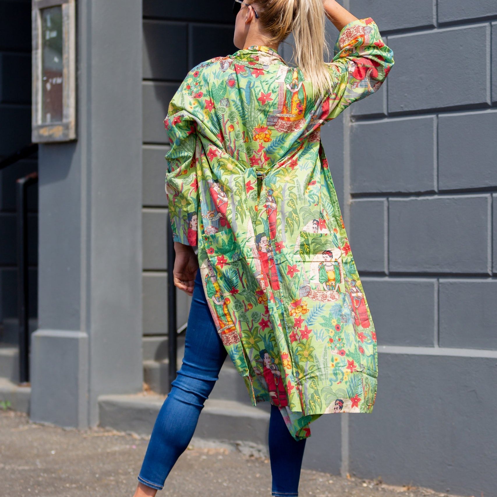 'Kahlo Green' Women’s Cotton Kimono Robe - Inspired