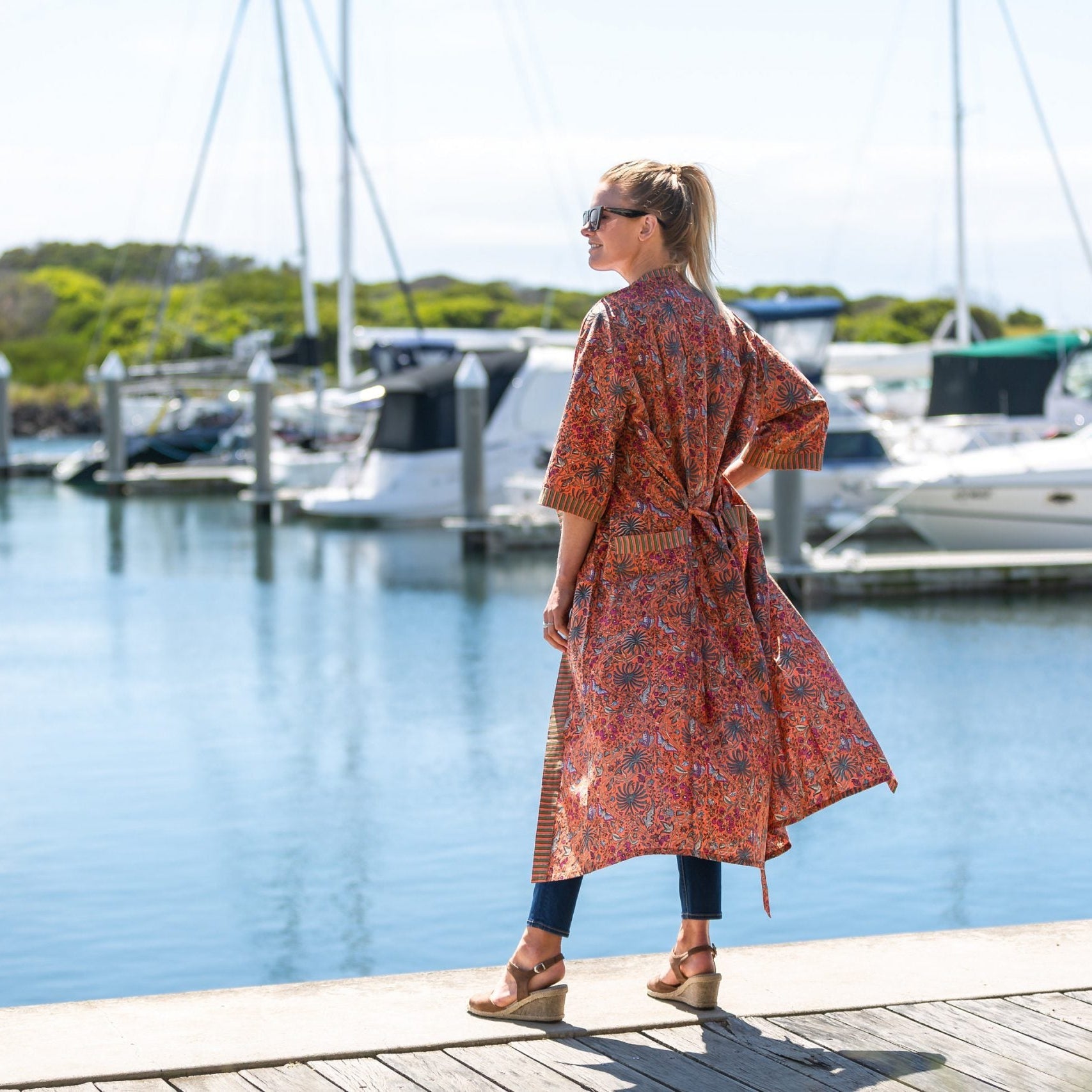 'Luminous Orange' Women’s Cotton Kimono Robe - Bright