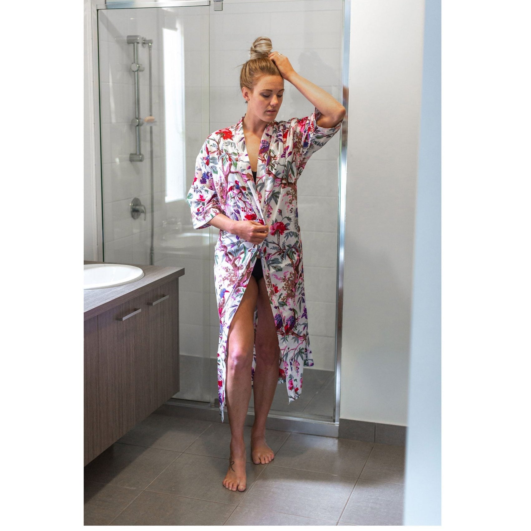 'Celestial Blossoms' Women’s Cotton Kimono Robe