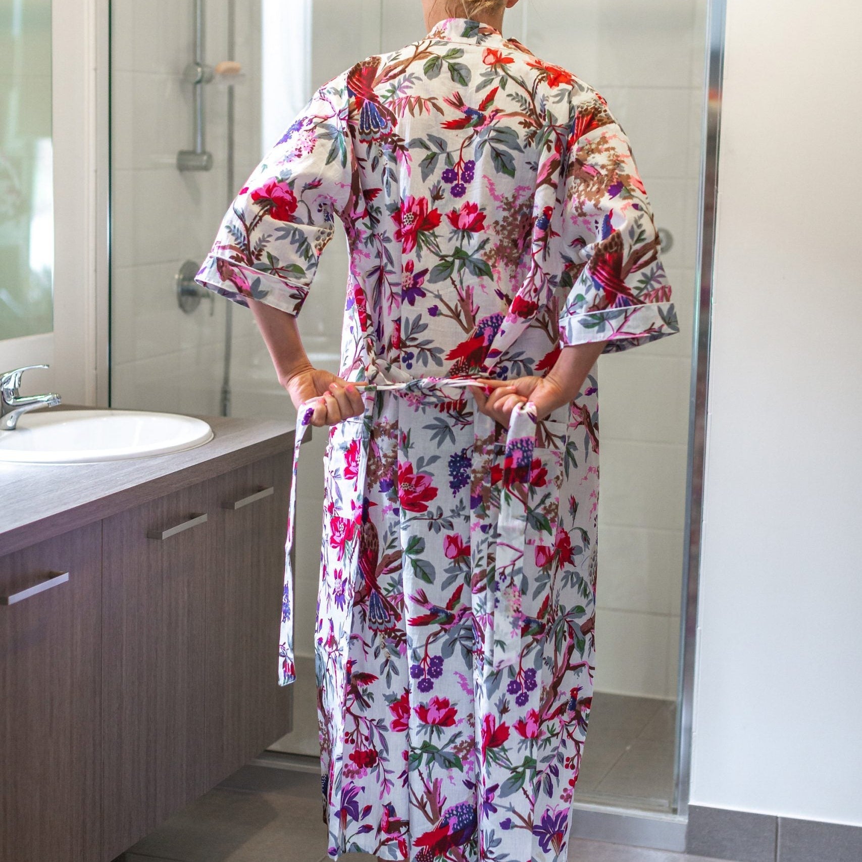 'Celestial Blossoms' Women’s Cotton Kimono Robe