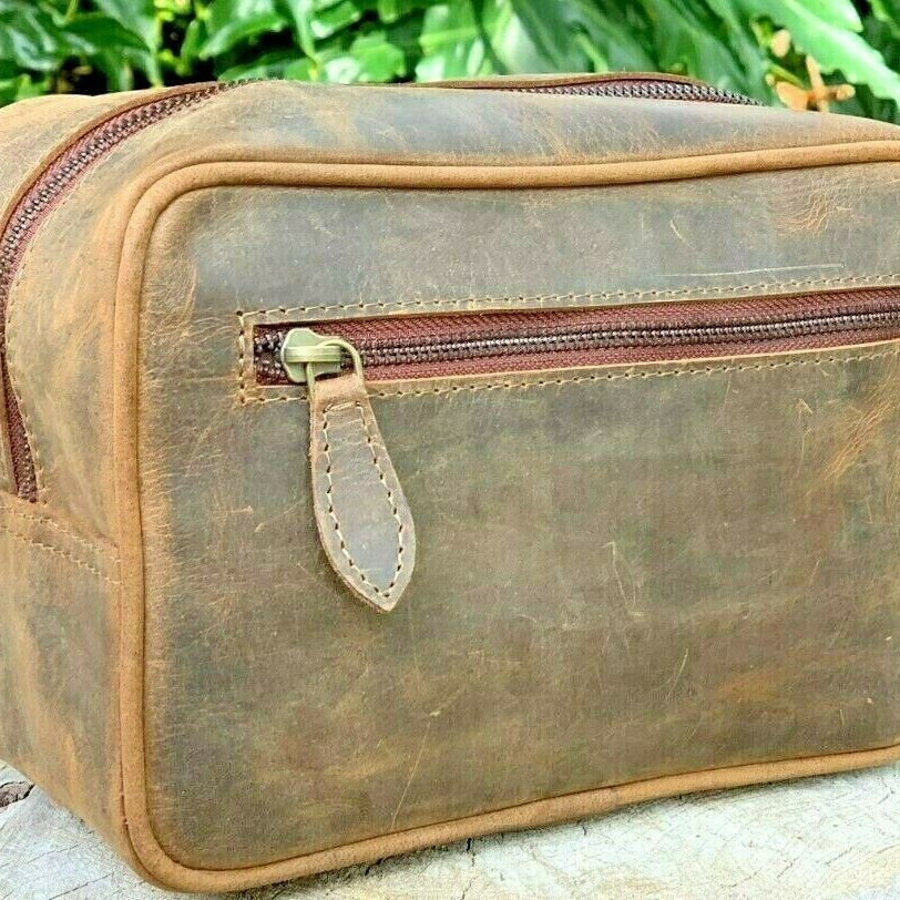 Genuine Cowhide Leather Toiletry Bag - Durable Design