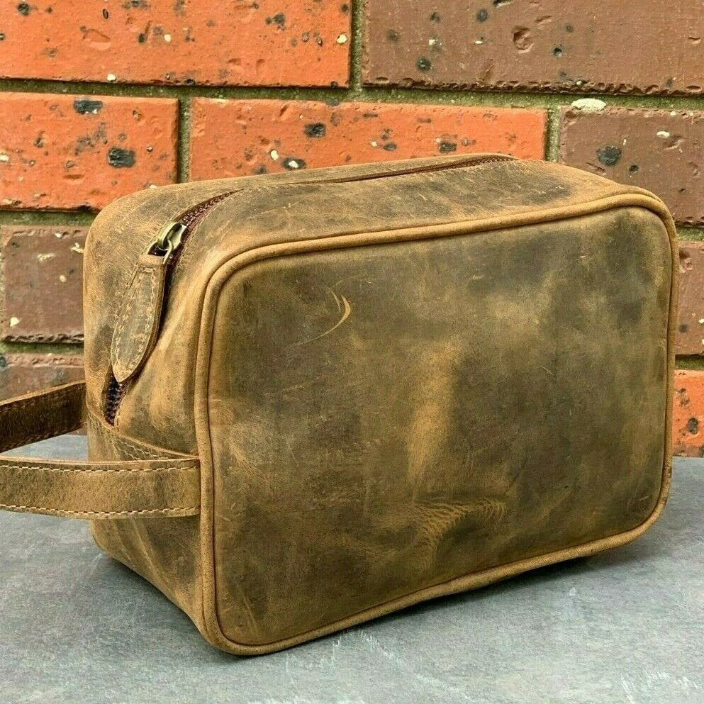 Genuine Cowhide Leather Toiletry Bag - Durable Design