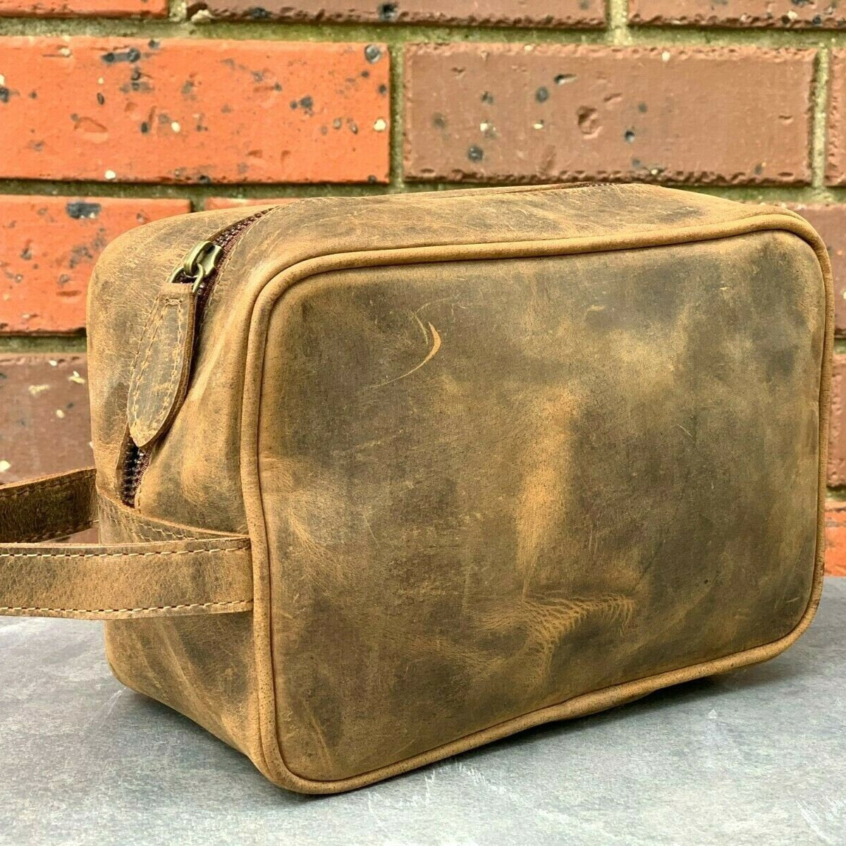 Genuine Cowhide Leather Toiletry Bag - Durable Design