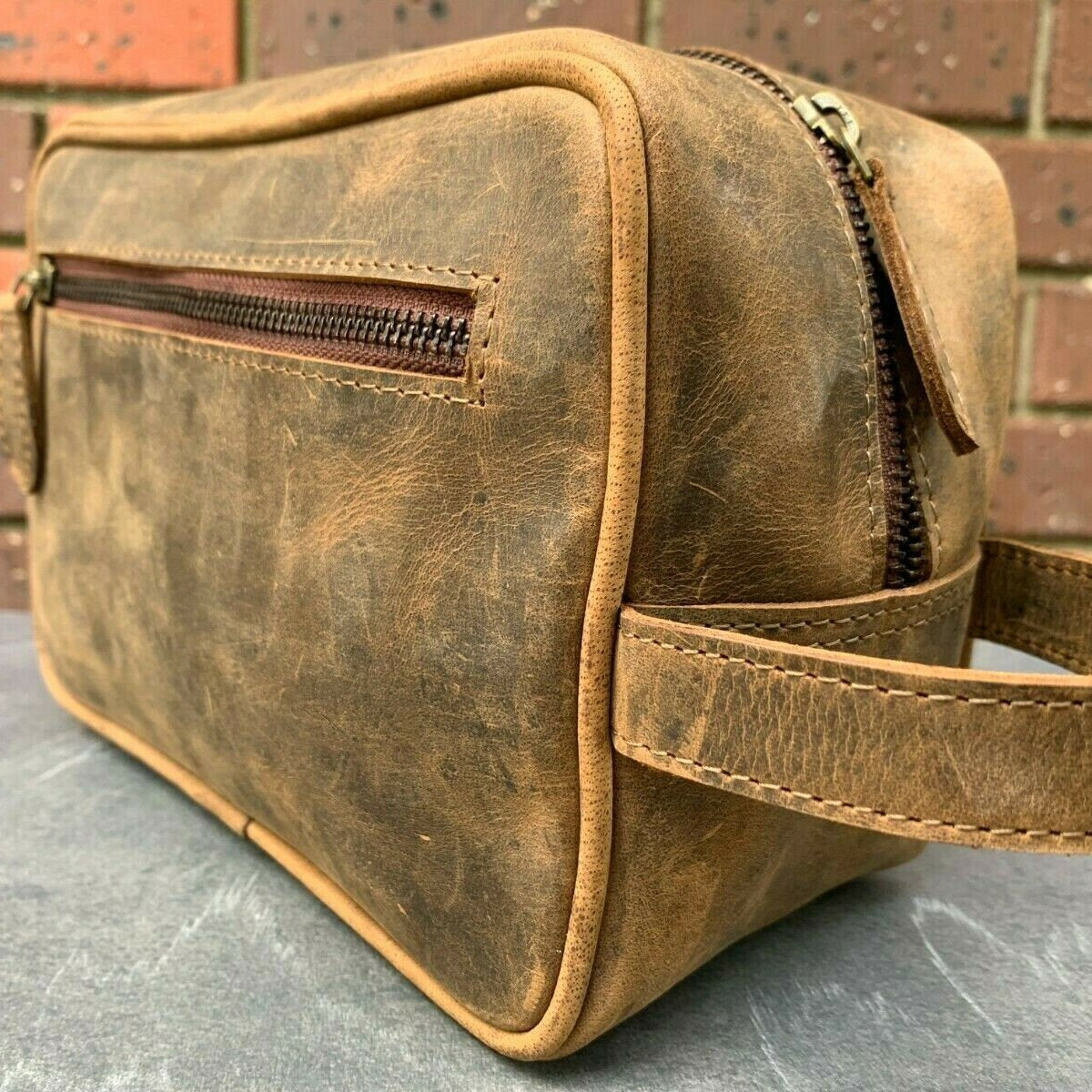 Genuine Cowhide Leather Toiletry Bag - Durable Design