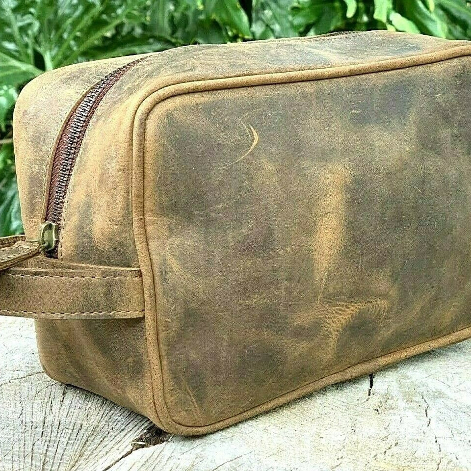 Genuine Cowhide Leather Toiletry Bag - Durable Design