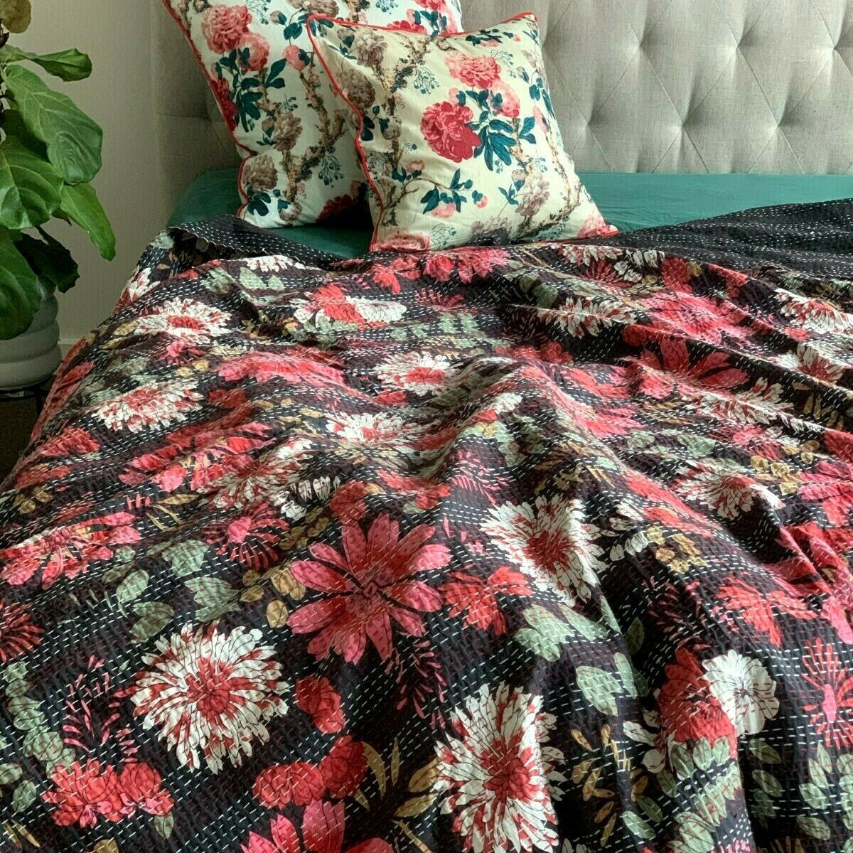 Isha Vintage Indian Kantha Quilt Bedspread